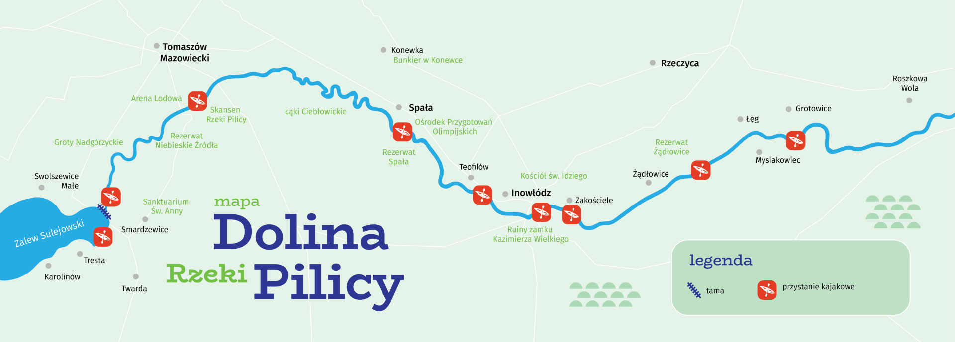 Mapa szlaku doliny rzeki Pilicy